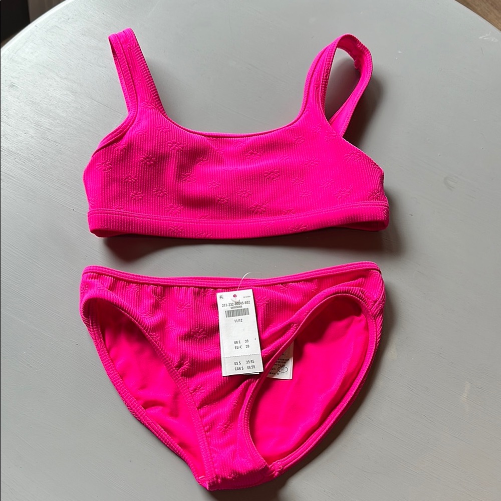 NWT abercrombie kids Hot Pink Ribbed Two-Piece bikini swim Set size 11/12